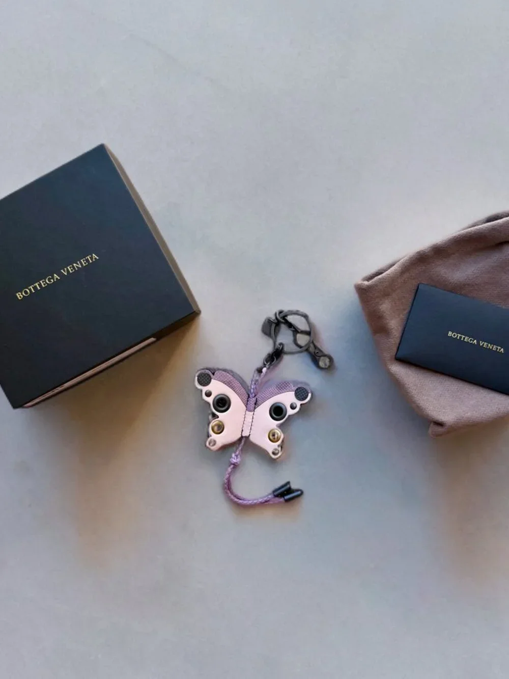 Bottega Veneta Purple Leather 3D Butterfly Charm Keyring